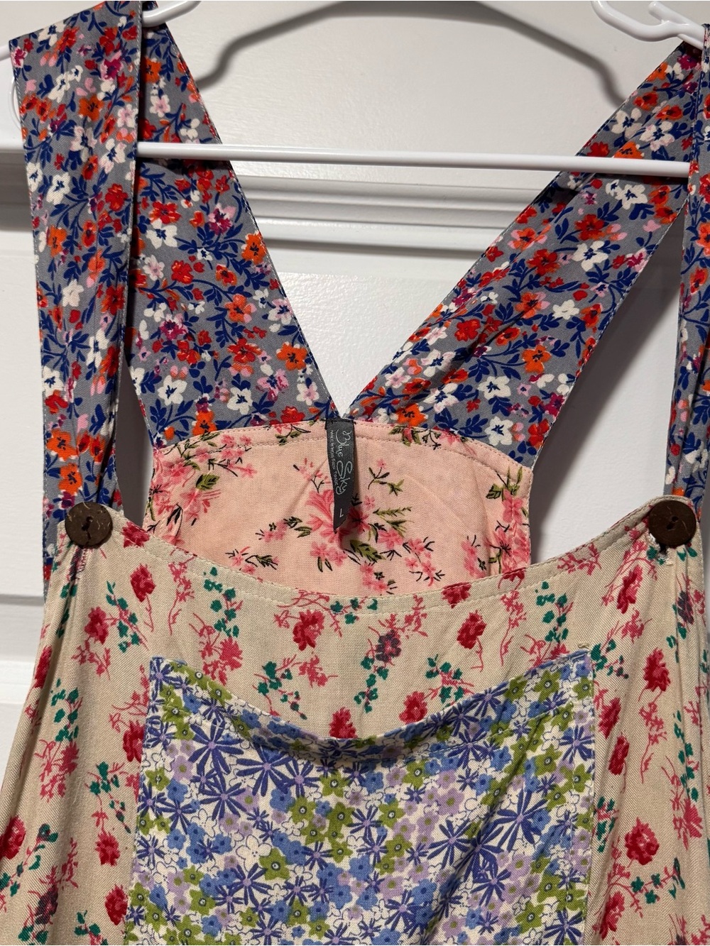 Blue Sky Patchwork Floral Overalls Shorts - Picture 6 of 13